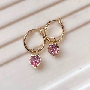Pink Heart PadLock Huggie Earrings 14k Gold Plated
